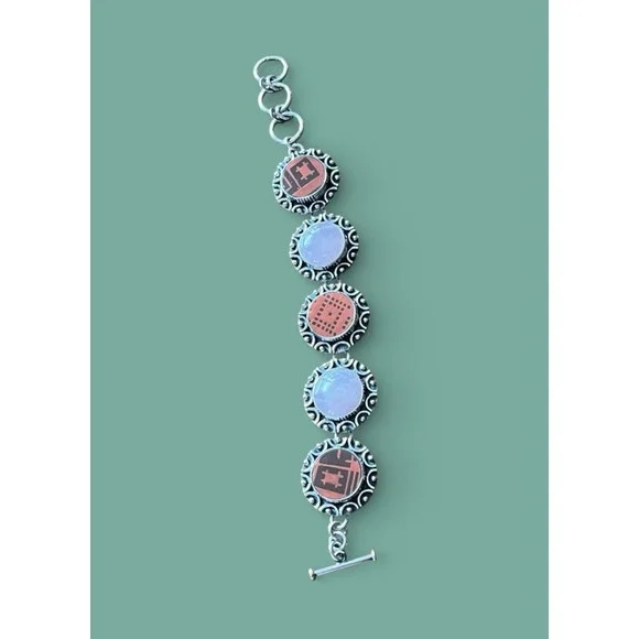 Mata Ortiz Shard Rose Stone Bracelet Sterling Silver Agustin Torres Jewelry - Picture 7 of 9